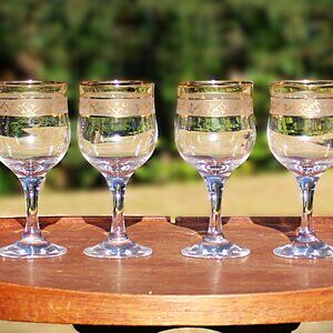 Vintage Victoria 24K Gold Goblets – Set of 4 – Holiday Barware – MCM – 8" – EUC